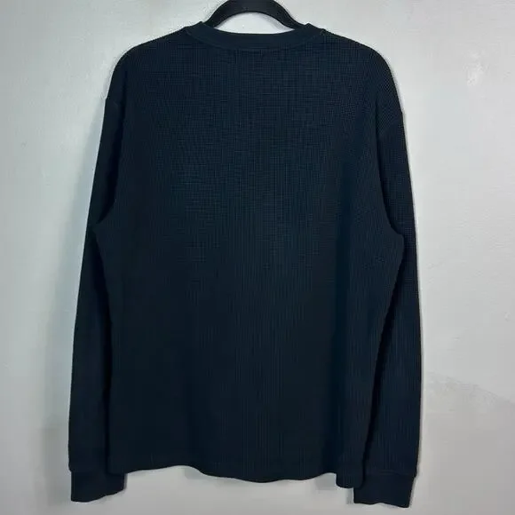 Theory shirt men's Medium thermal waffle henley black cotton